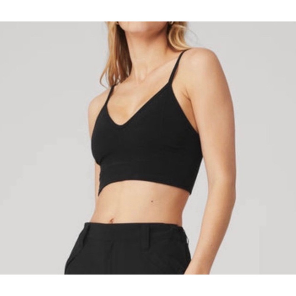 Alo Yoga Seamless Delight Bralette Black V-Neck Adjustable Crop Top/ Balette